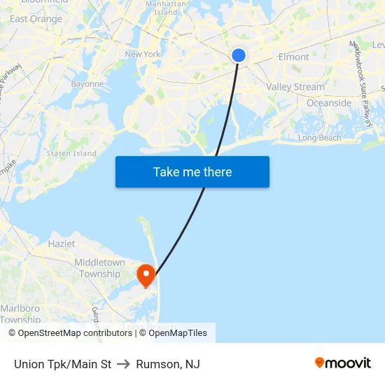 Union Tpk/Main St to Rumson, NJ map