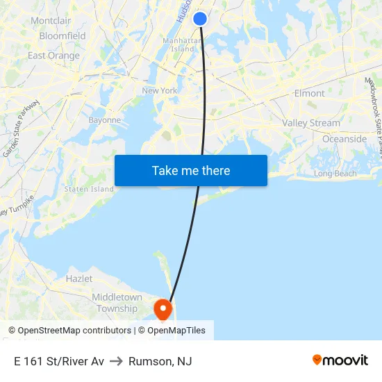 E 161 St/River Av to Rumson, NJ map