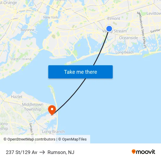 237 St/129 Av to Rumson, NJ map