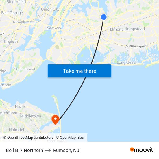 Bell Bl / Northern to Rumson, NJ map