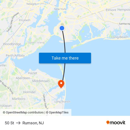50 St to Rumson, NJ map