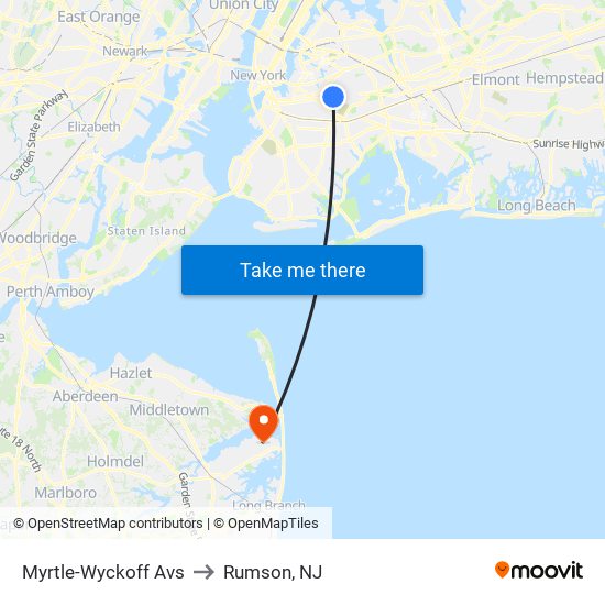 Myrtle-Wyckoff Avs to Rumson, NJ map