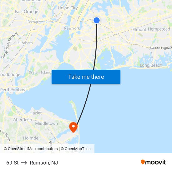 69 St to Rumson, NJ map