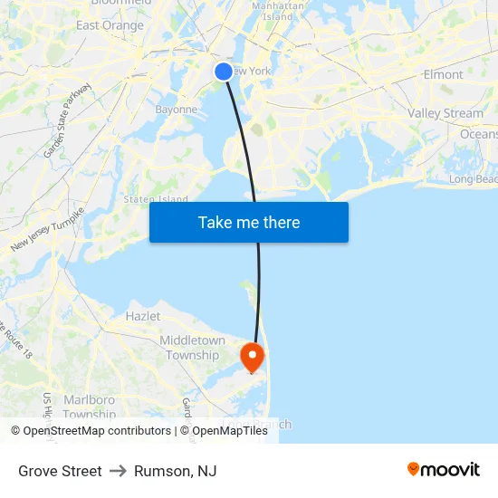 Grove Street to Rumson, NJ map