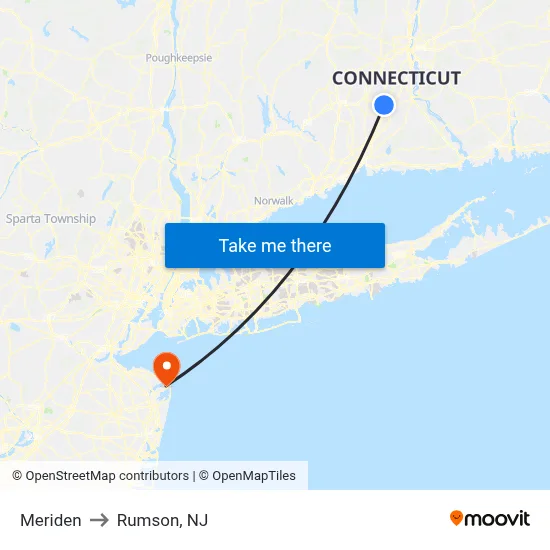 Meriden to Rumson, NJ map