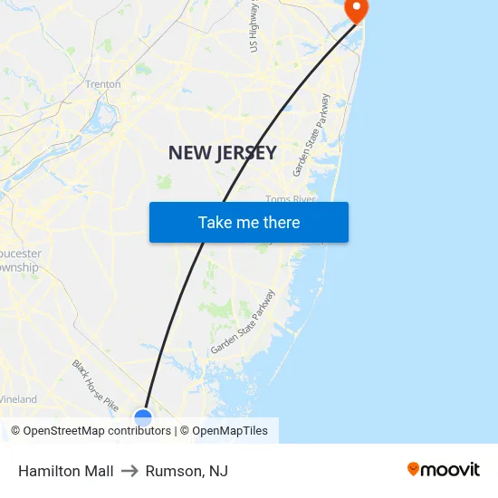Hamilton Mall to Rumson, NJ map
