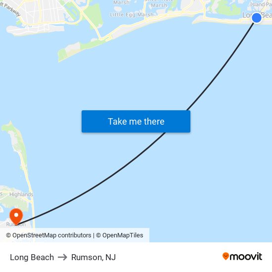 Long Beach to Rumson, NJ map