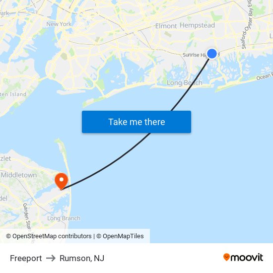 Freeport to Rumson, NJ map