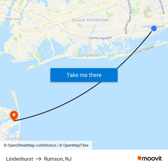 Lindenhurst to Rumson, NJ map