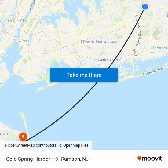 Cold Spring Harbor to Rumson, NJ map