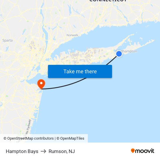 Hampton Bays to Rumson, NJ map