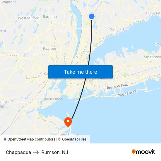 Chappaqua to Rumson, NJ map
