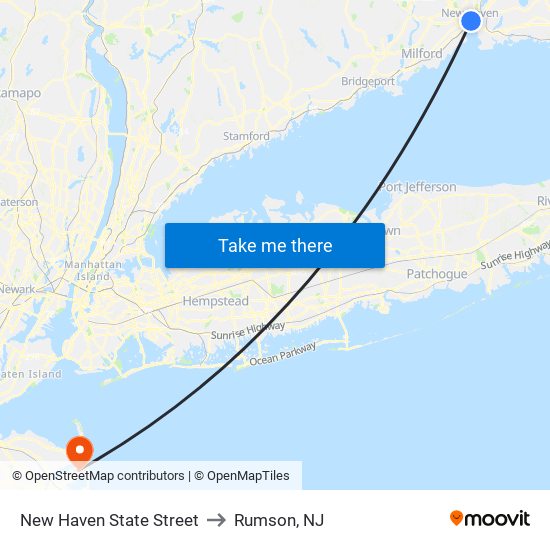 New Haven State Street to Rumson, NJ map