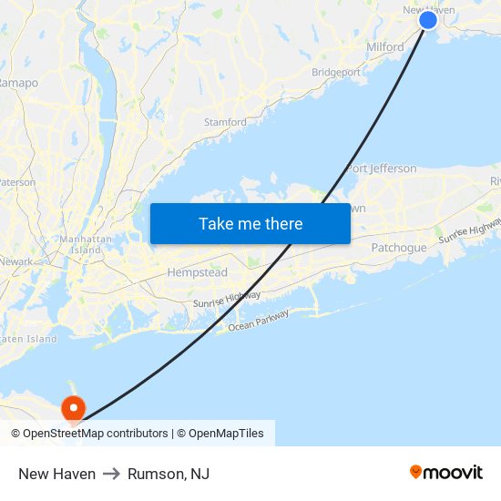 New Haven to Rumson, NJ map