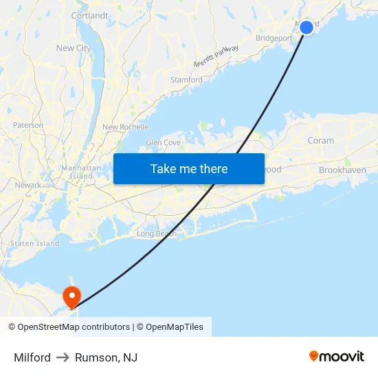Milford to Rumson, NJ map