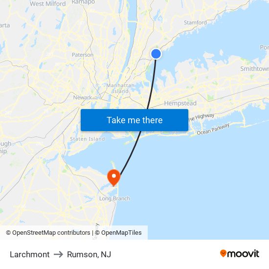 Larchmont to Rumson, NJ map