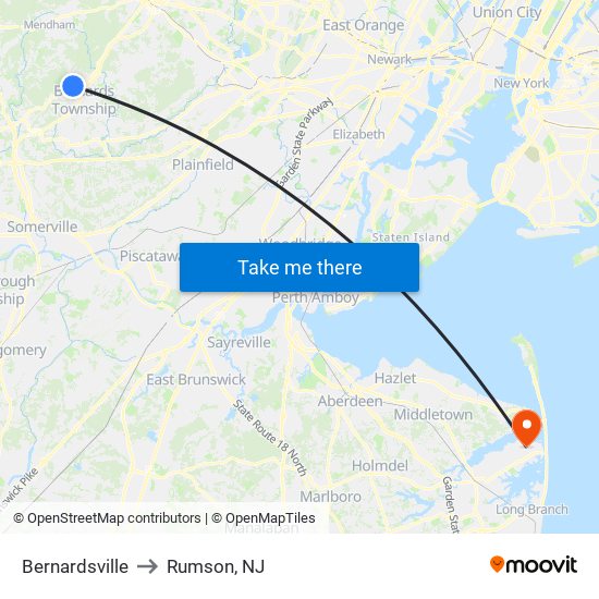 Bernardsville to Rumson, NJ map