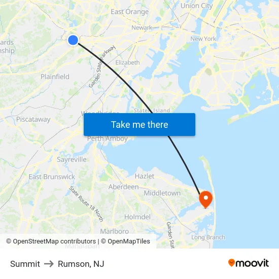 Summit to Rumson, NJ map