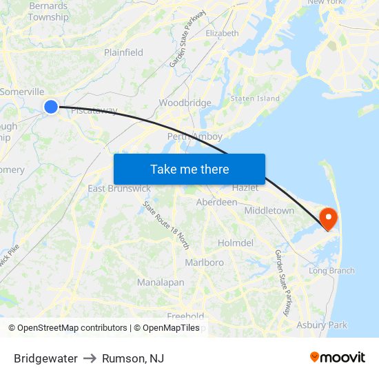 Bridgewater to Rumson, NJ map