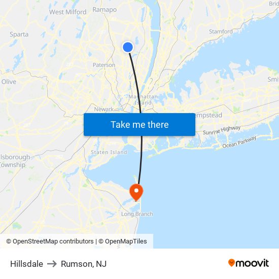 Hillsdale to Rumson, NJ map