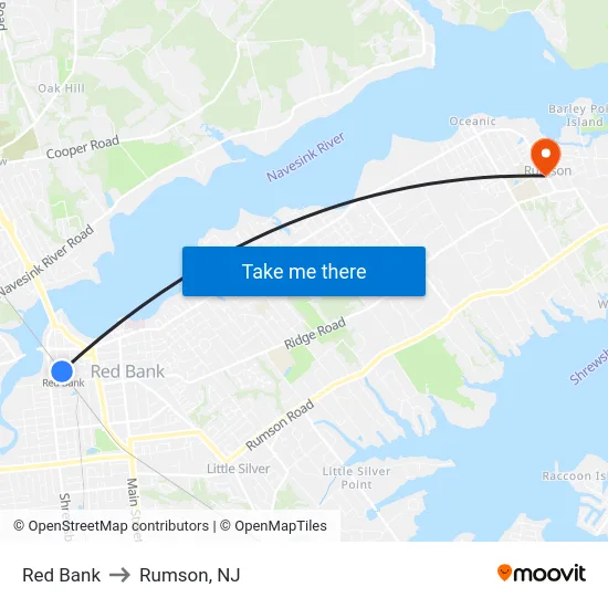 Red Bank to Rumson, NJ map