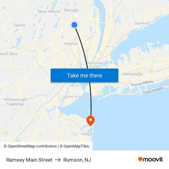 Ramsey Main Street to Rumson, NJ map