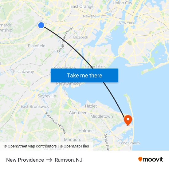 New Providence to Rumson, NJ map