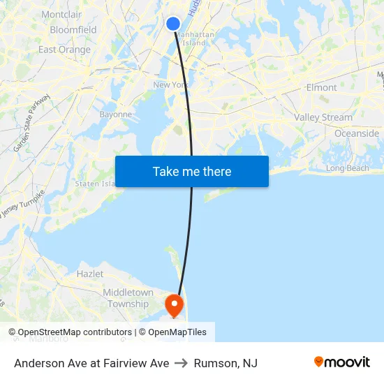 Anderson Ave at Fairview Ave to Rumson, NJ map