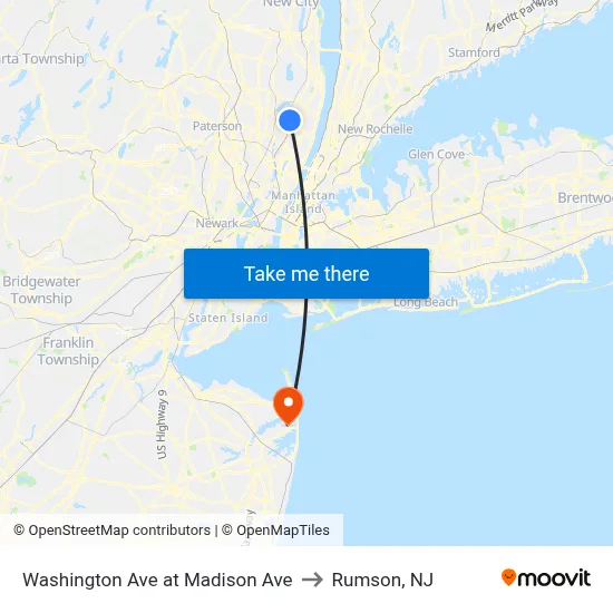 Washington Ave at Madison Ave to Rumson, NJ map