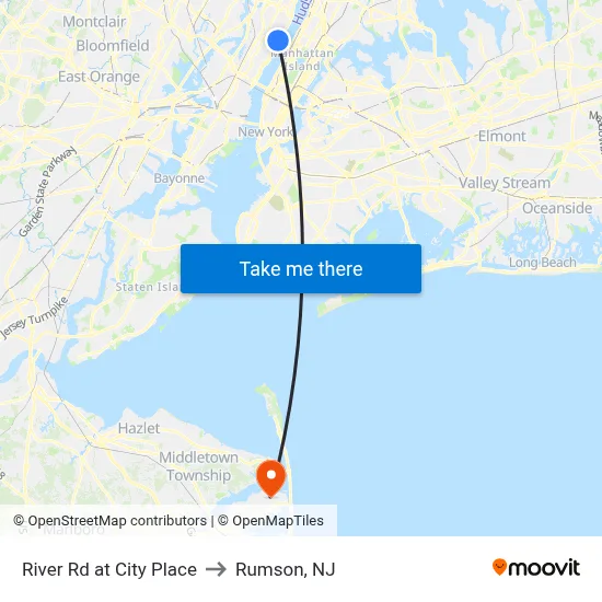 River Rd at City Place to Rumson, NJ map