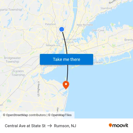 Central Ave at State St to Rumson, NJ map