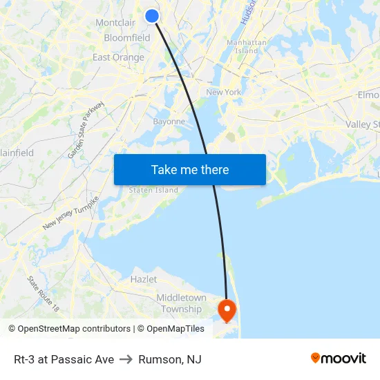 Rt-3 at Passaic Ave to Rumson, NJ map