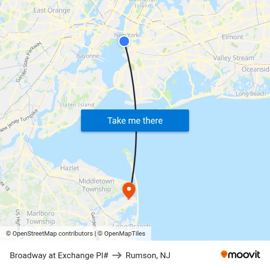 Broadway at Exchange Pl# to Rumson, NJ map