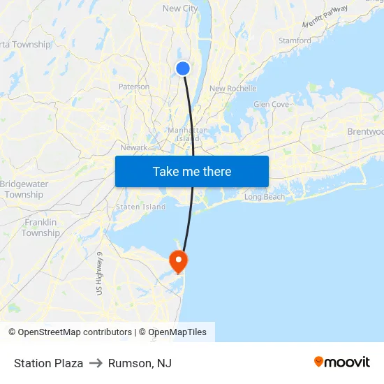 Station Plaza to Rumson, NJ map