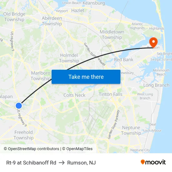 Rt-9 at Schibanoff Rd to Rumson, NJ map