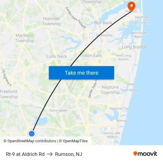 Rt-9 at Aldrich Rd to Rumson, NJ map