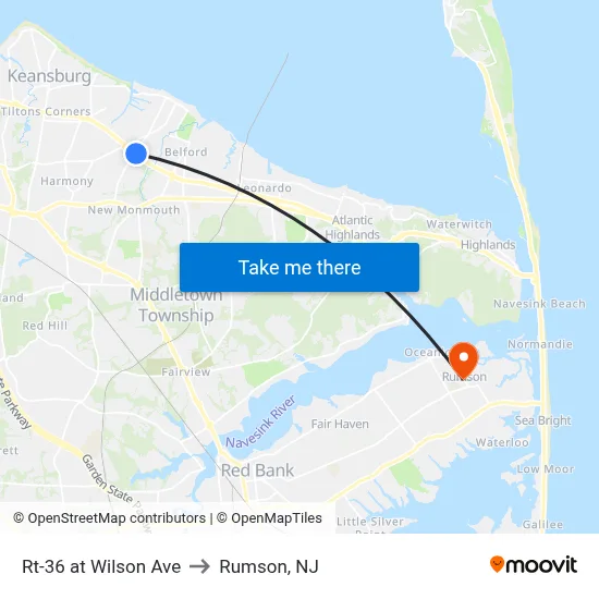 Rt-36 at Wilson Ave to Rumson, NJ map