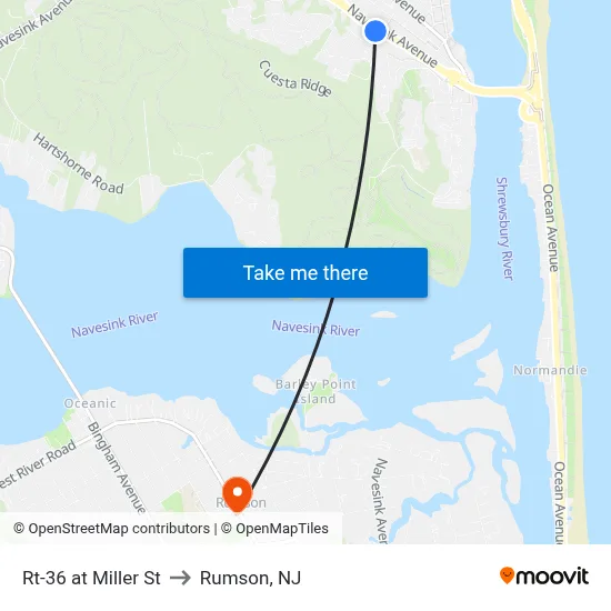 Rt-36 at Miller St to Rumson, NJ map
