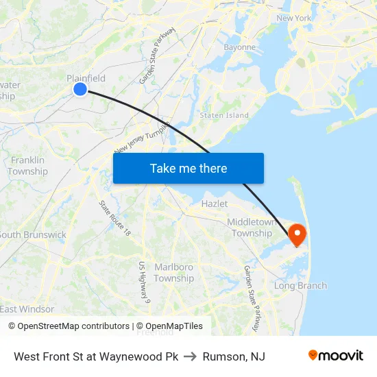 West Front St at Waynewood Pk to Rumson, NJ map