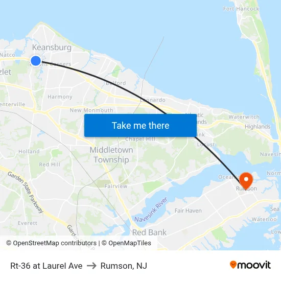 Rt-36 at Laurel Ave to Rumson, NJ map