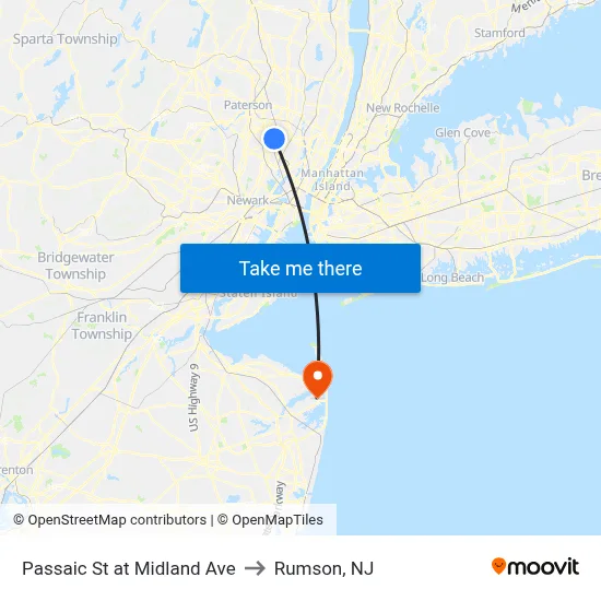 Passaic St at Midland Ave to Rumson, NJ map