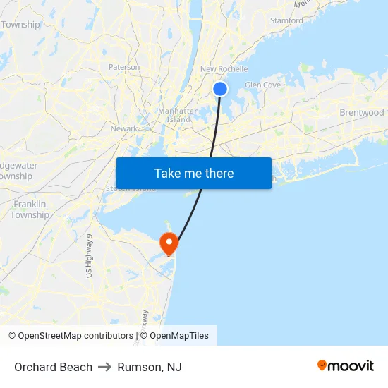 Orchard Beach to Rumson, NJ map