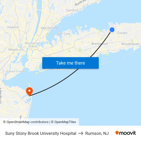Suny Stony Brook University Hospital to Rumson, NJ map