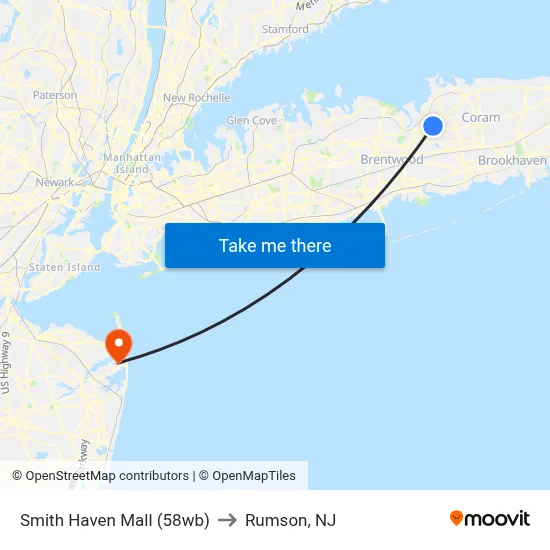 Smith Haven Mall (58wb) to Rumson, NJ map
