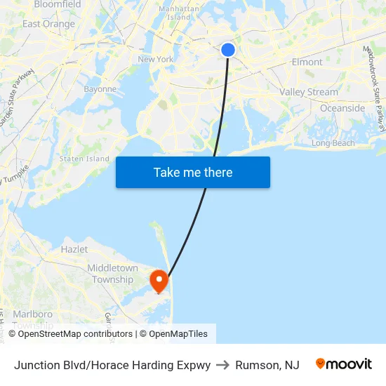 Junction Blvd/Horace Harding Expwy to Rumson, NJ map
