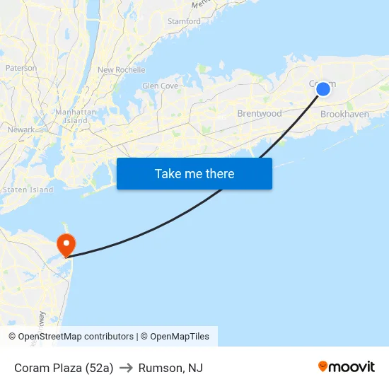 Coram Plaza (52a) to Rumson, NJ map