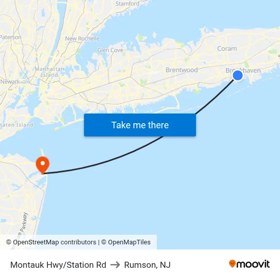 Montauk Hwy/Station Rd to Rumson, NJ map