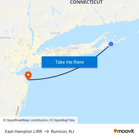East Hampton LIRR to Rumson, NJ map