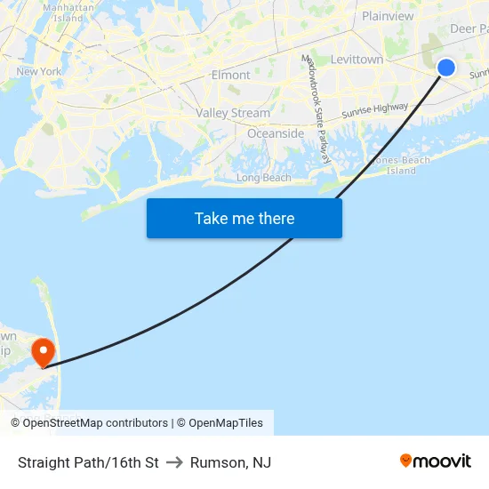 Straight Path/16th St to Rumson, NJ map