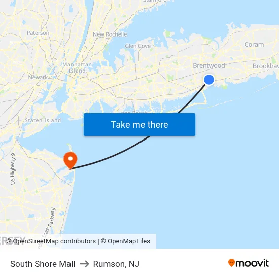 South Shore Mall to Rumson, NJ map